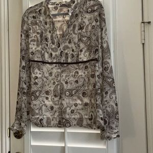 APT.9 Split-neck Tunic with Empire Waistband in Cream/Brown - Size XL